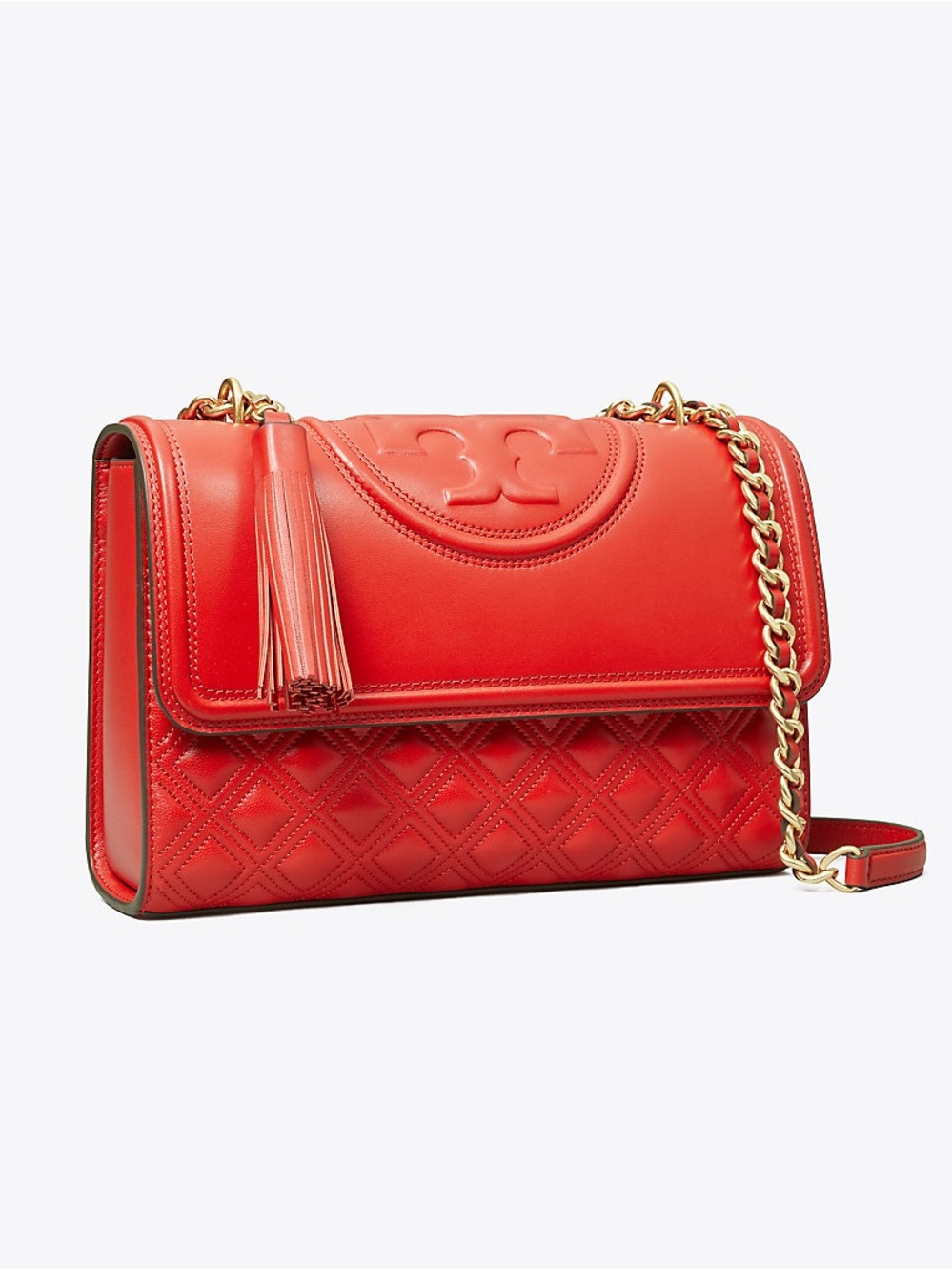 Tory Burch Red Quilted Leather Shoulder Bag with Flap